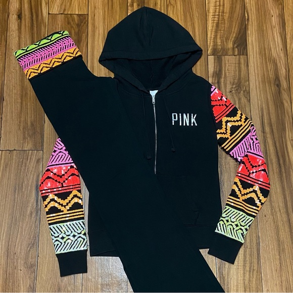 PINK VS NEON BLING FULL ZIP HOODIE AND YOGA LEGGINGS SET - Picture 2 of 7